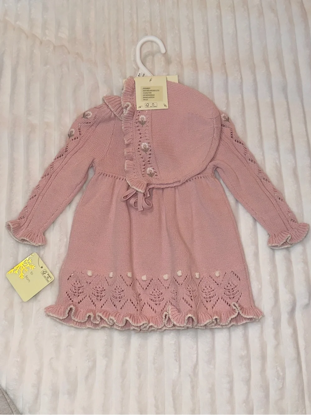 Cynthia Rowley Soft Pink Knit Baby Dress with Ruffle Neck